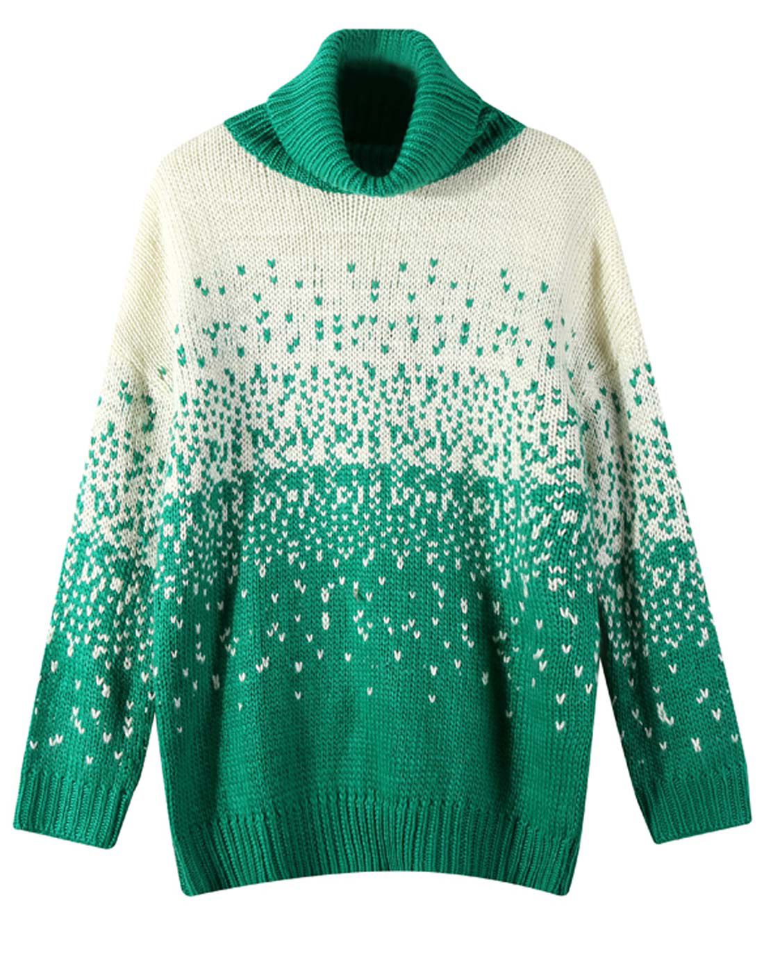 小小锡兵 撞色渐变提花高领毛衣