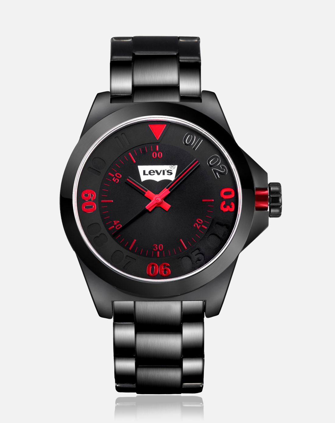 李维斯 男款红色亮眼指针炫酷黑钢石英表