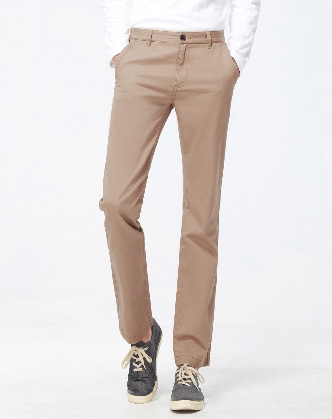 卡其色素色百搭纯棉标准窄脚休闲裤