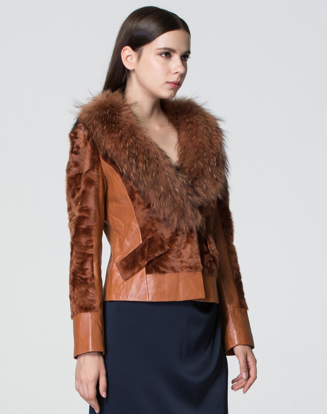 tokyo style咖啡色时尚端庄绵羊皮外套