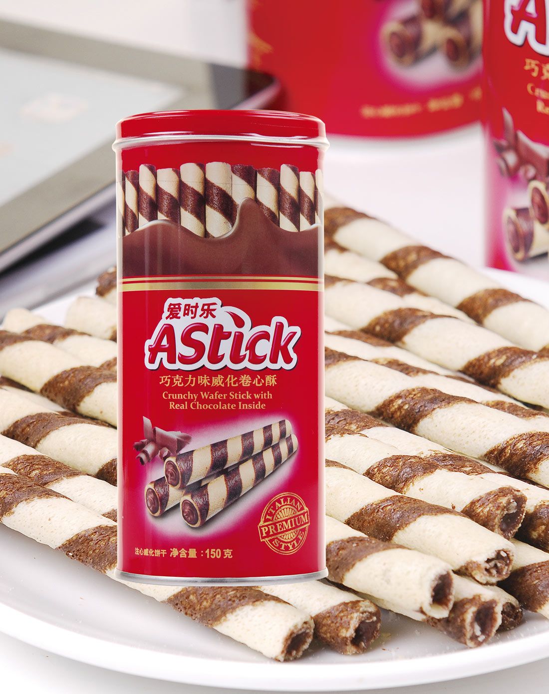 爱时乐 巧克力味威化卷心酥150g罐装