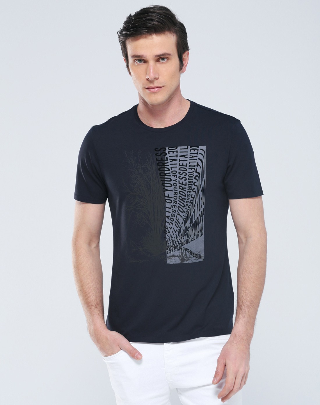 玛萨玛索masa maso深蓝字母印花亲肤柔滑冰爽透气棉氨圆领短t20085200