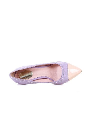 田莘honeygirl紫色-猪皮内里潮流水钻拼色浅口单鞋hg1