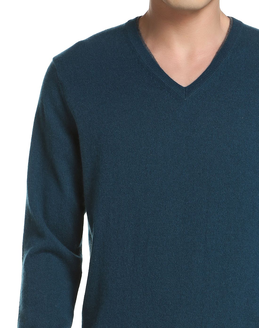 深湖蓝色百搭时尚长袖羊绒衫