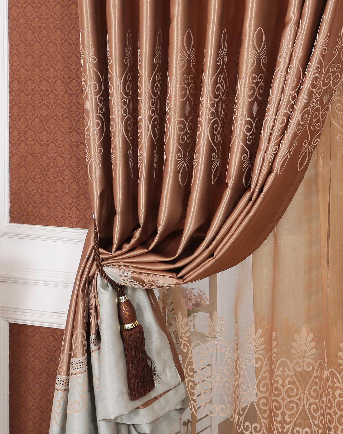 卡莉缇娜植绒遮光窗帘咖3*2.6m*2片挂钩 共6米