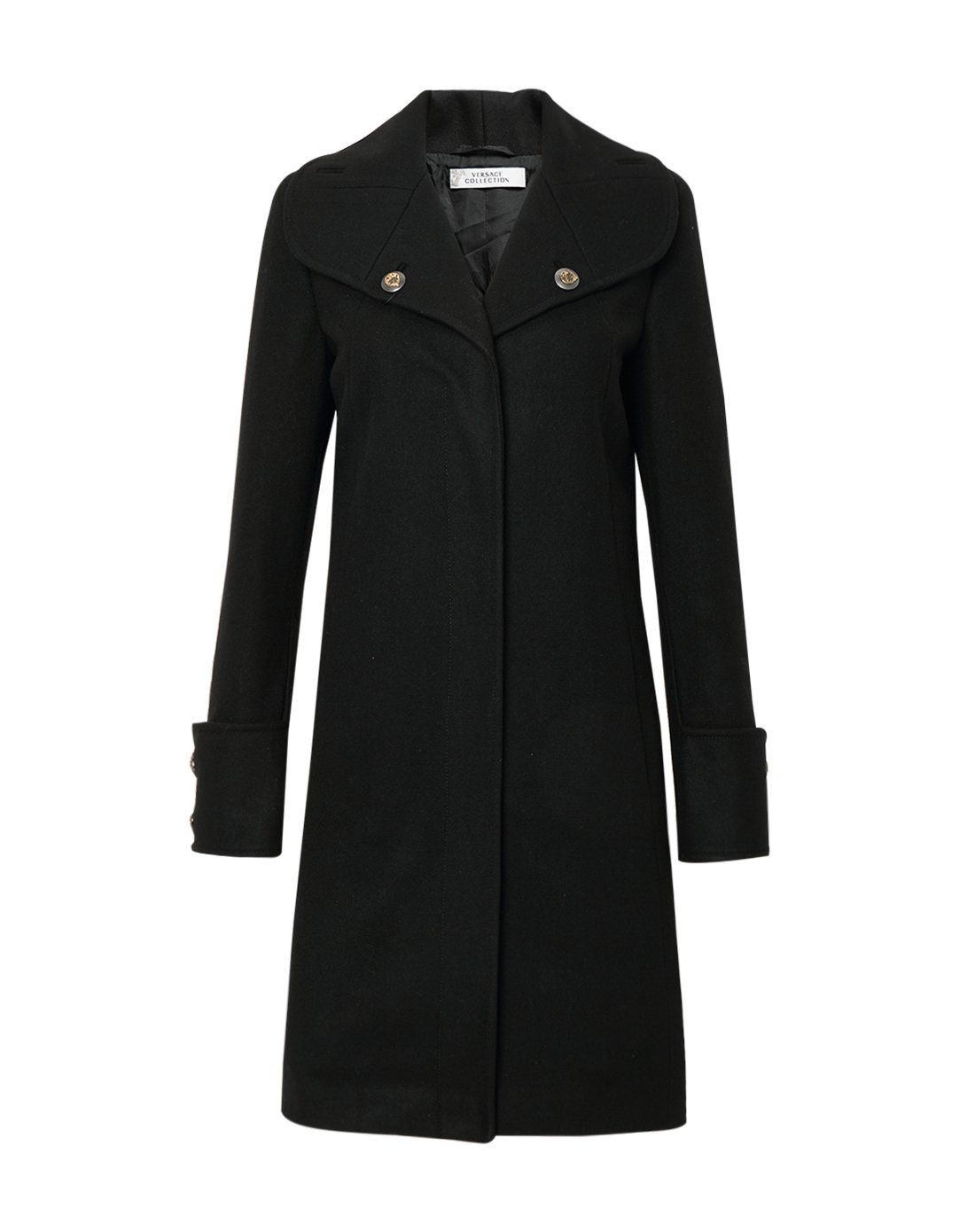 versace collectionversace collection女款黑色扣饰羊毛混纺长款大衣