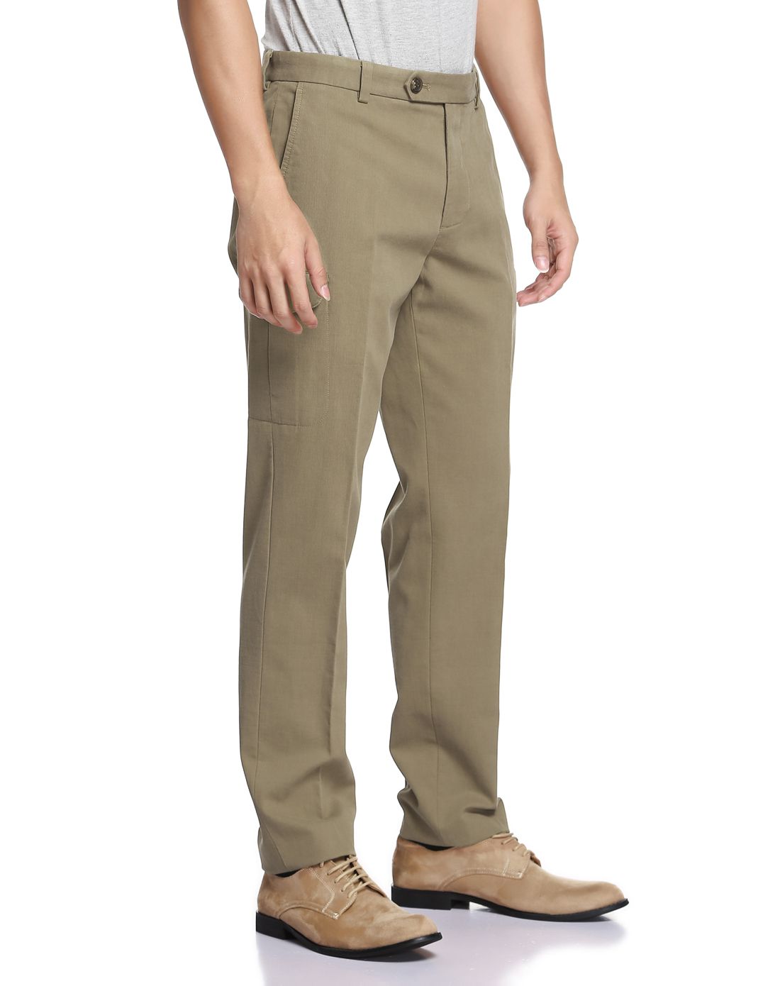 mainline男款深卡其色平纹布工装长裤