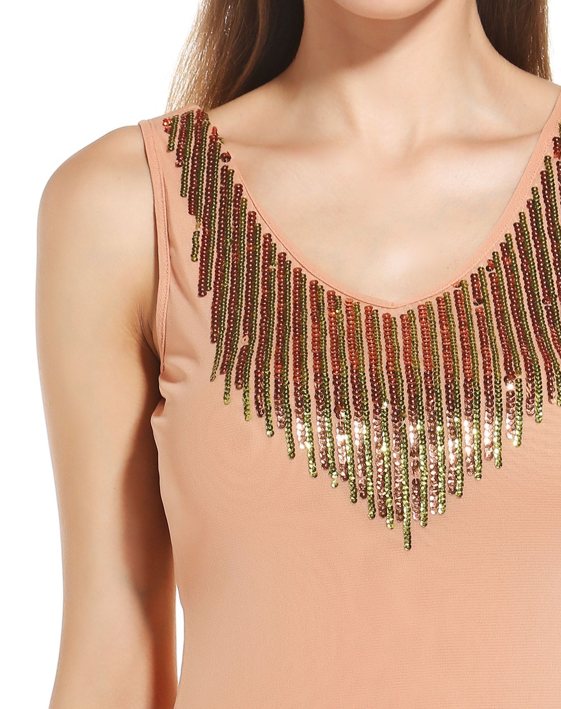 浅桔色摩登钉珠片背心