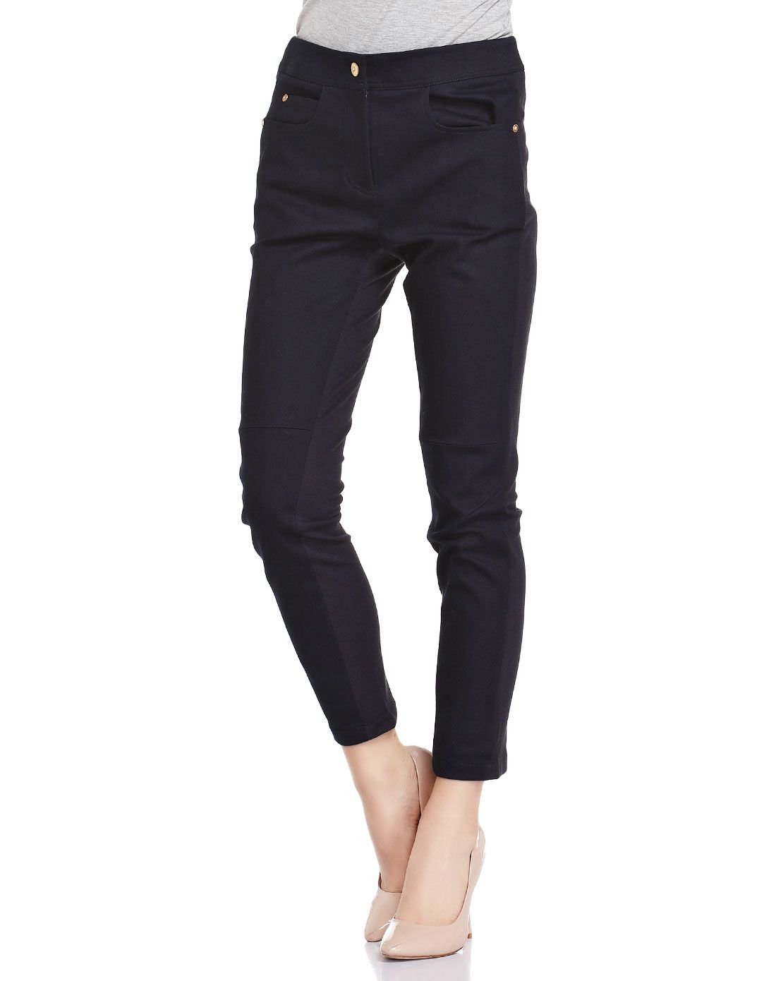 深蓝/藏蓝色直插袋修身长裤