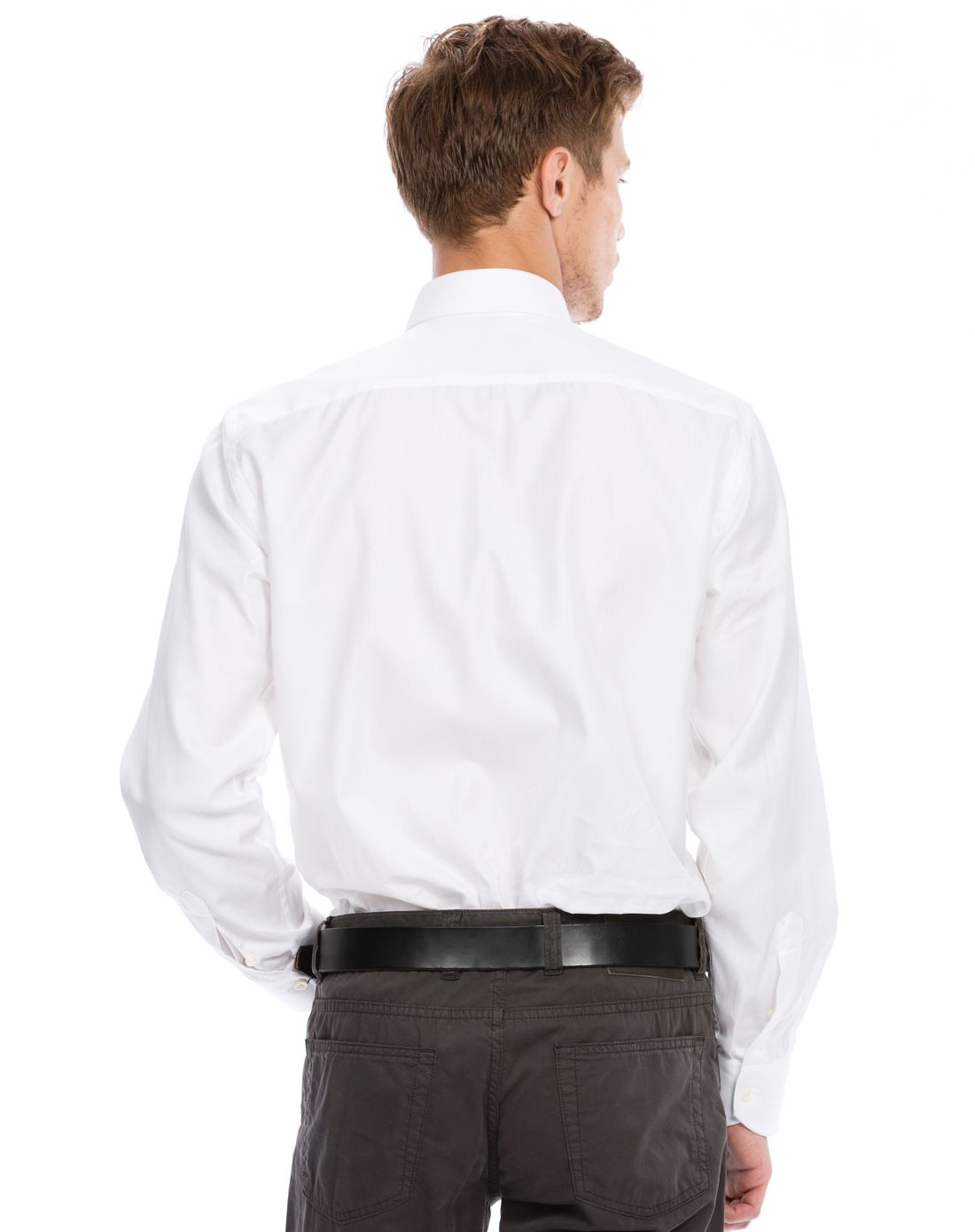 > canali男式纯白色长袖经典衬衫