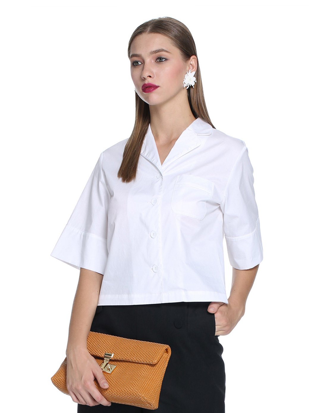 纯棉翻驳领宽松百搭短袖衬衫