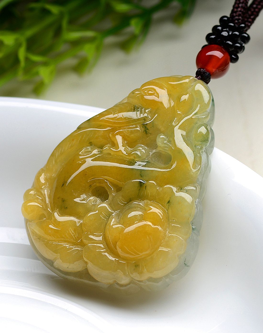 天然a货冰糯种黄翡柔美喜上眉梢翡翠吊坠