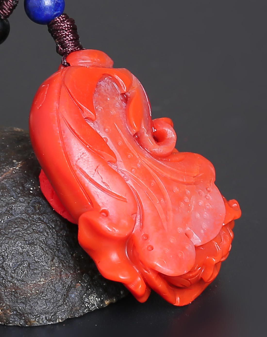 盈满堂 (专供)一物一图柿子红天然南红玛瑙手工雕刻吊坠白菜百财