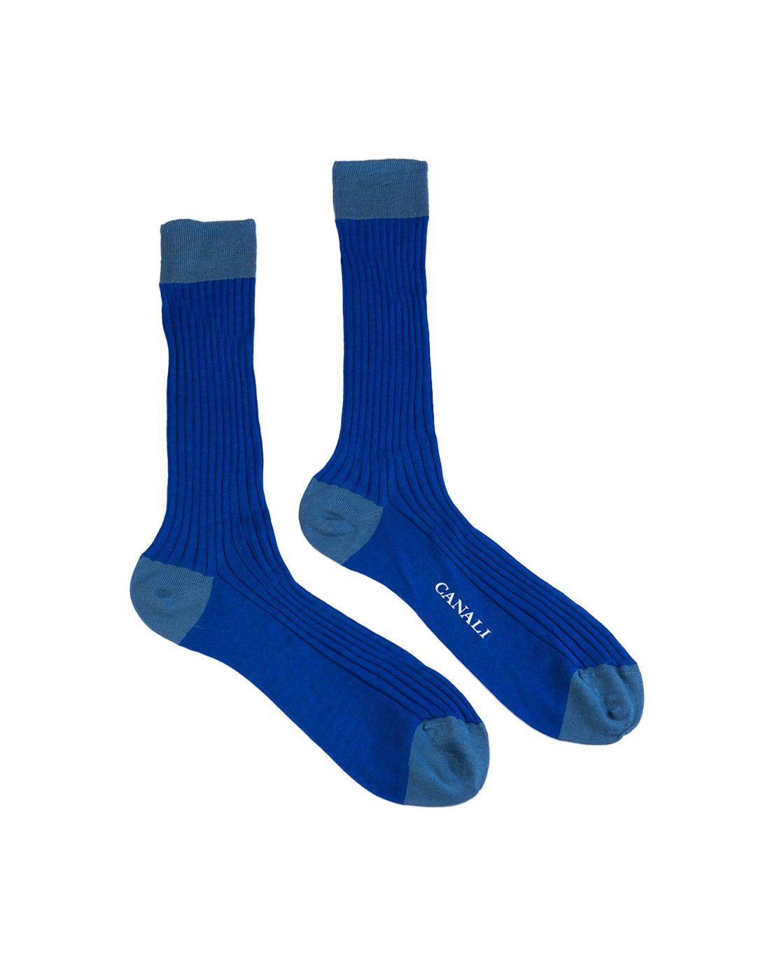 canali男款蓝色条纹纯棉筒袜