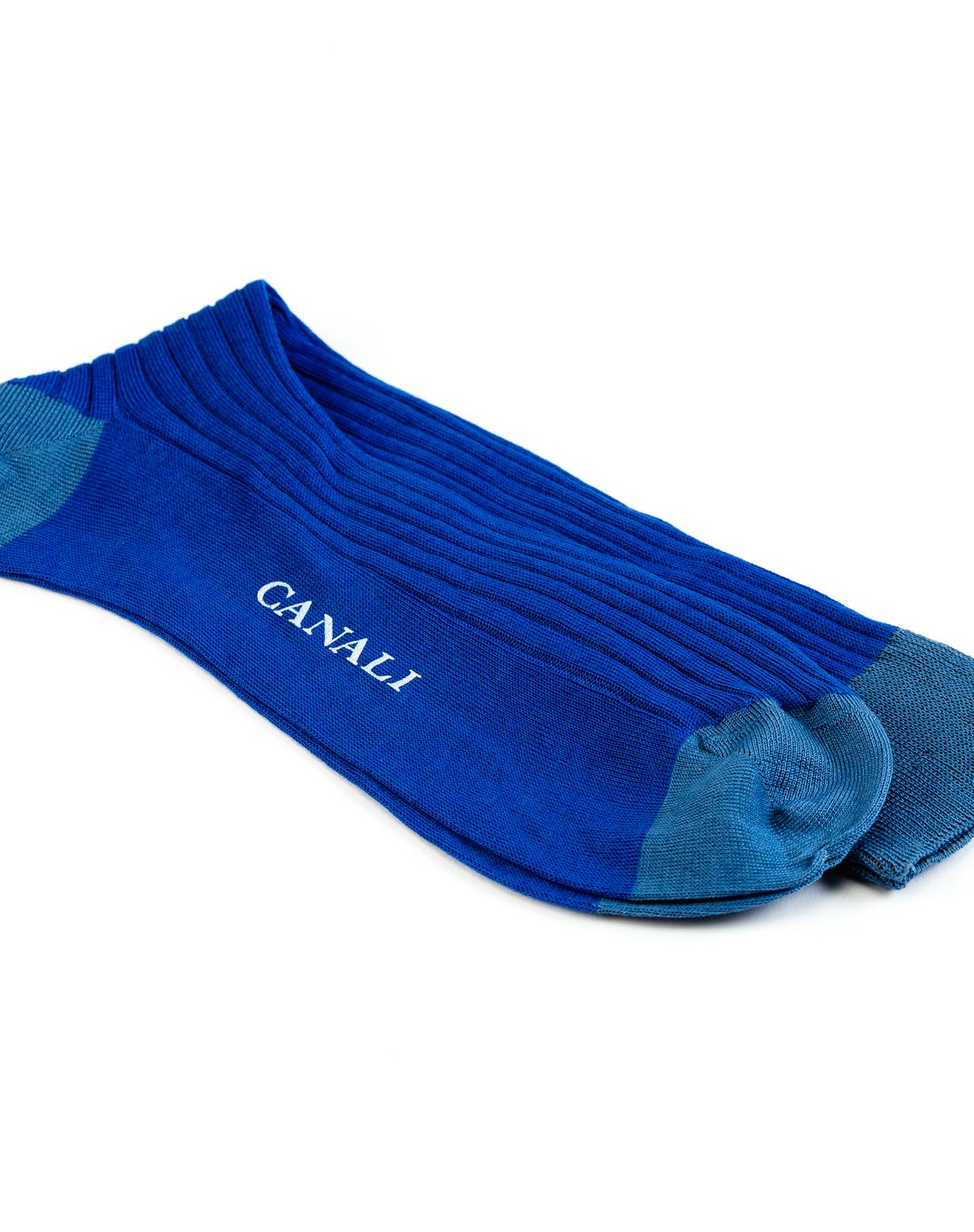 canali男款蓝色条纹纯棉筒袜