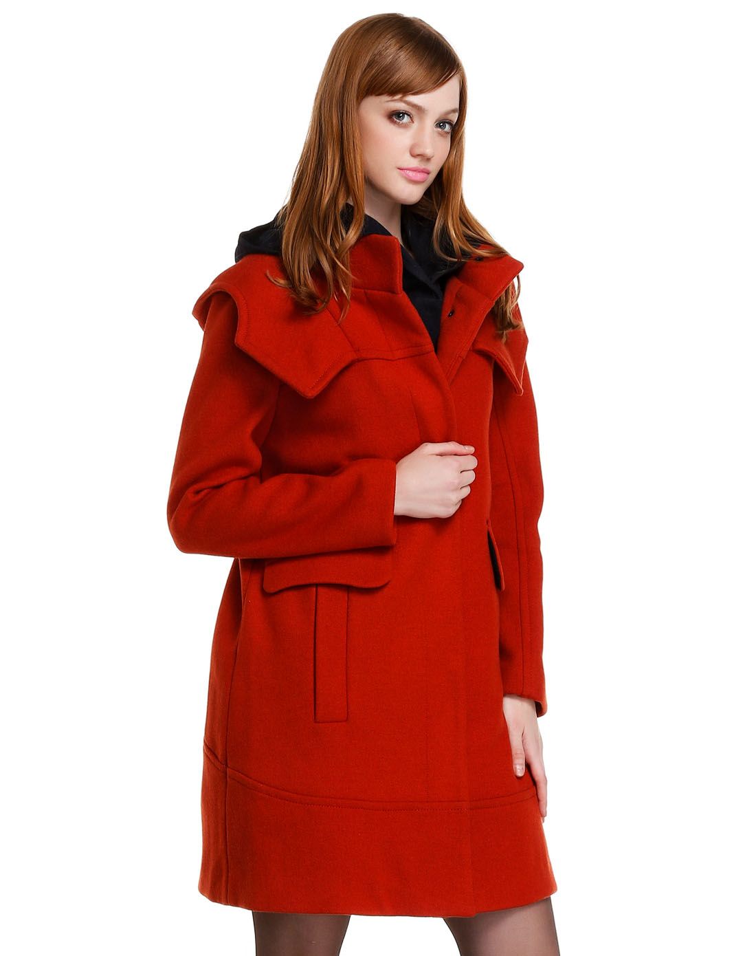 橙红色大方名媛长袖大衣