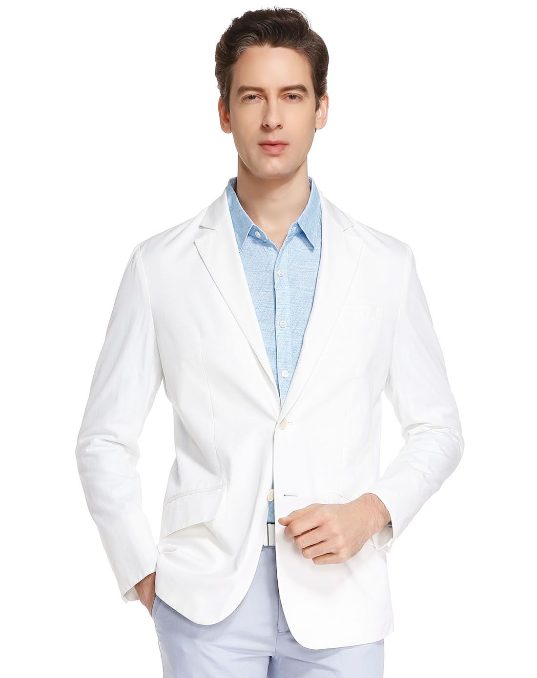 白色斯文都市翻领长袖休闲西服