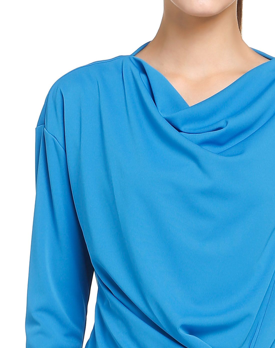 天蓝色简约抽褶九分袖上衣