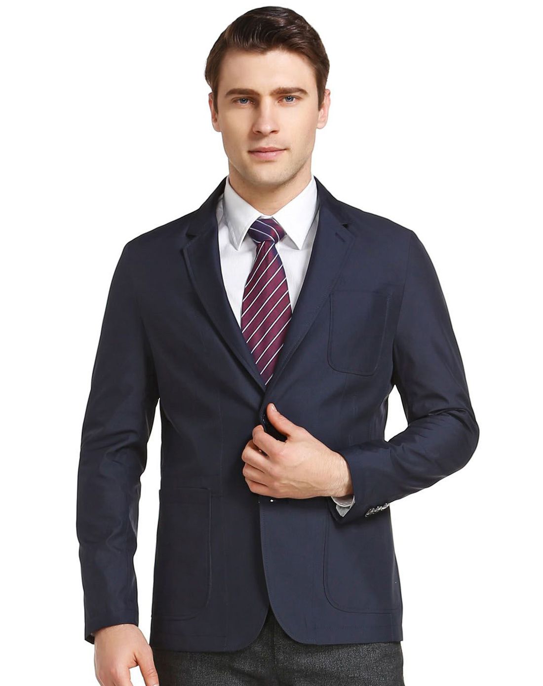 (特惠)深蓝色商务百搭翻领长袖休闲西服