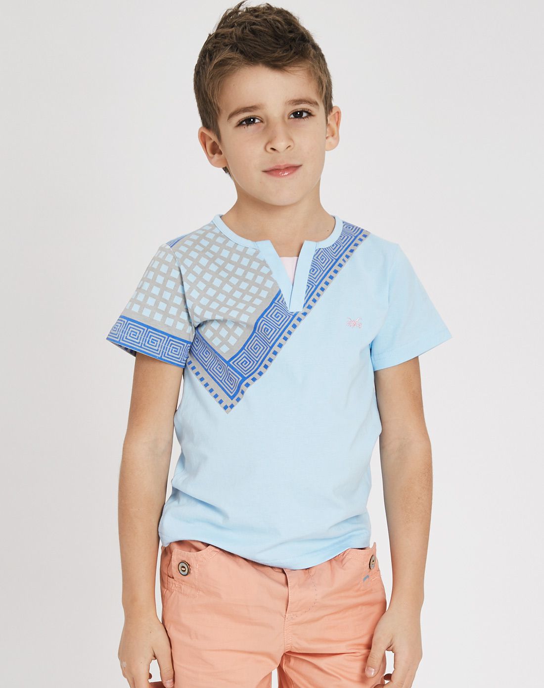 男童皓空蓝印花时尚清爽短袖t恤