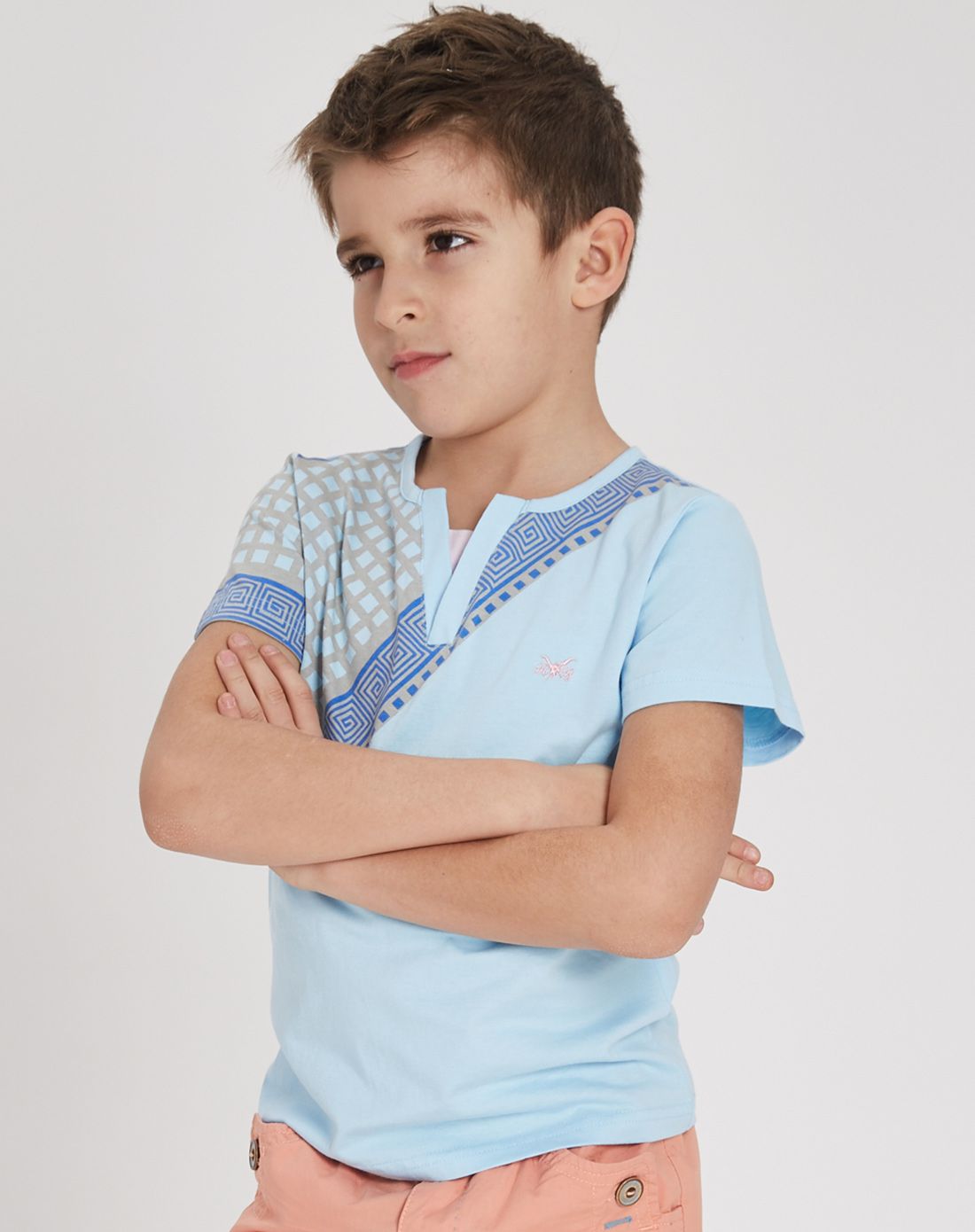 男童皓空蓝印花时尚清爽短袖t恤
