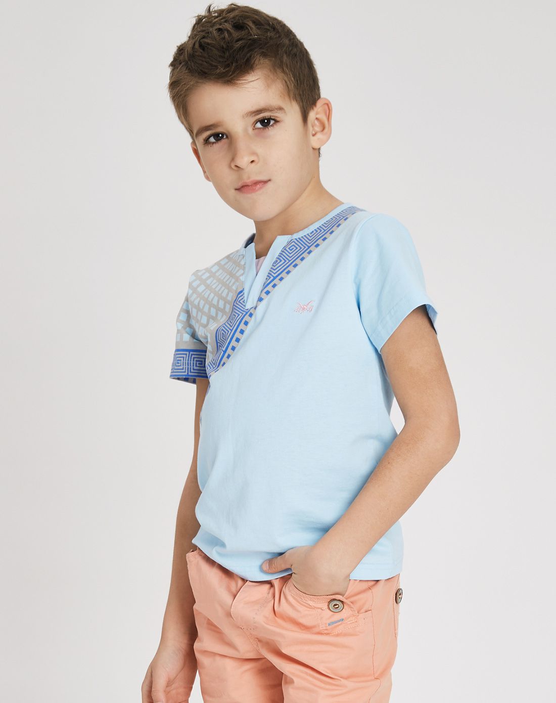 男童皓空蓝印花时尚清爽短袖t恤