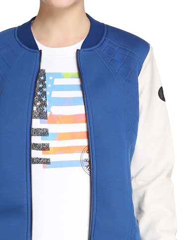 舒适拼接 女款蓝配米白色长袖外套