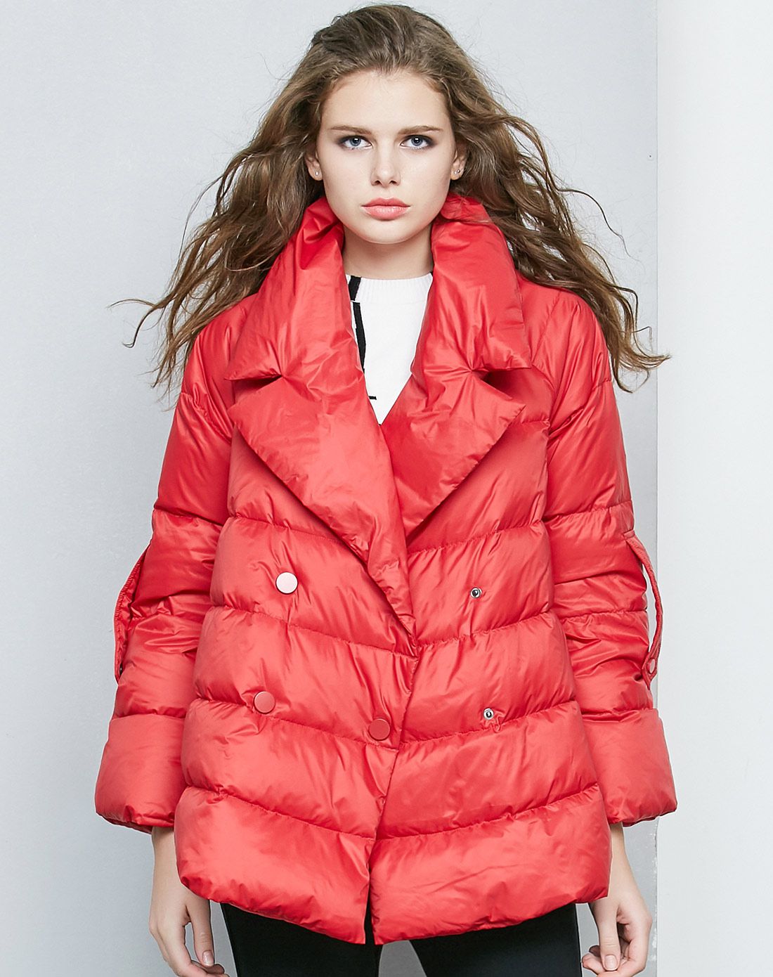 真我永恒me forever深红色大翻领休闲版女式羽绒服174162818625_唯品