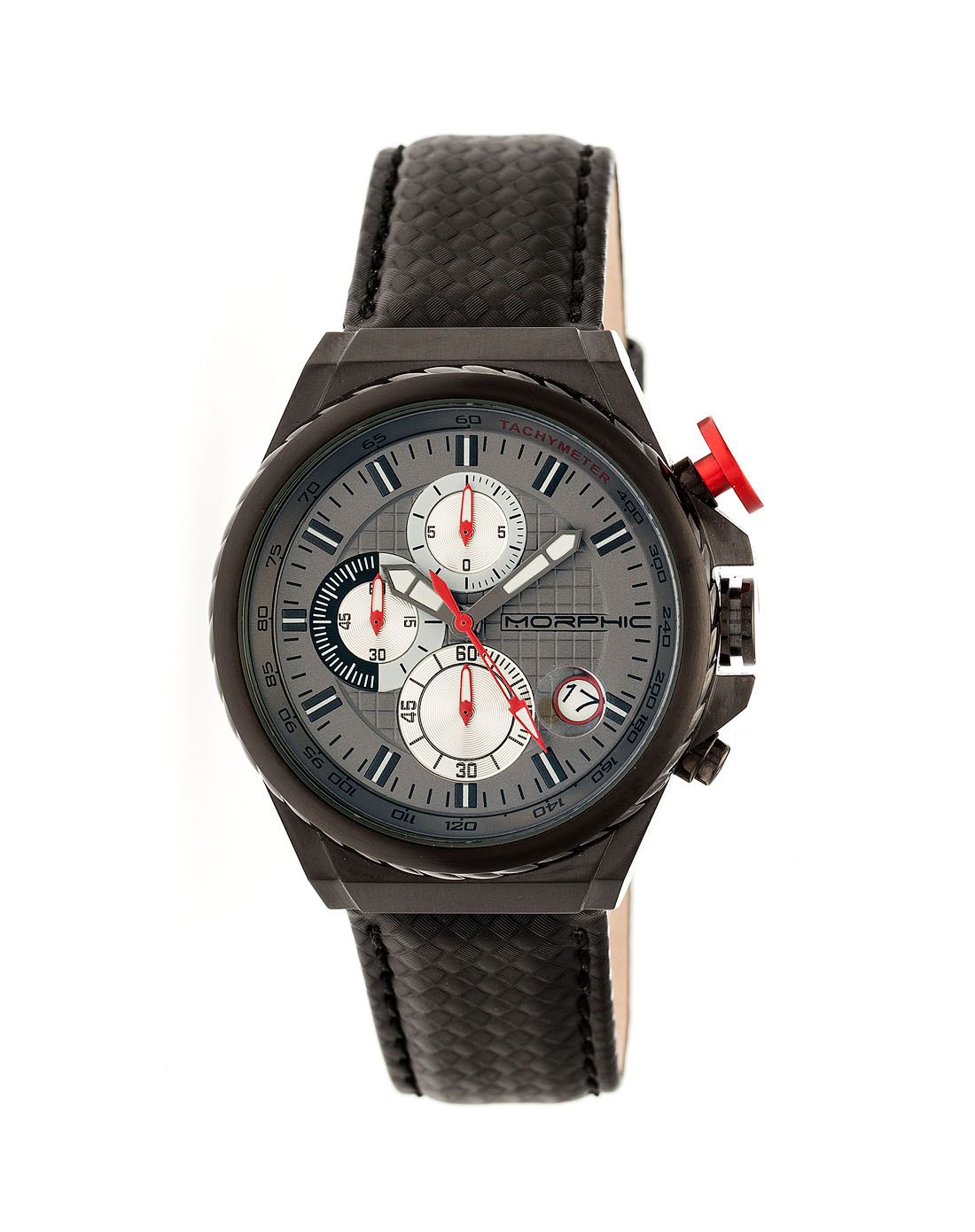 > morphic黑色&炭色m39系列皮革表带计时腕表mph3903