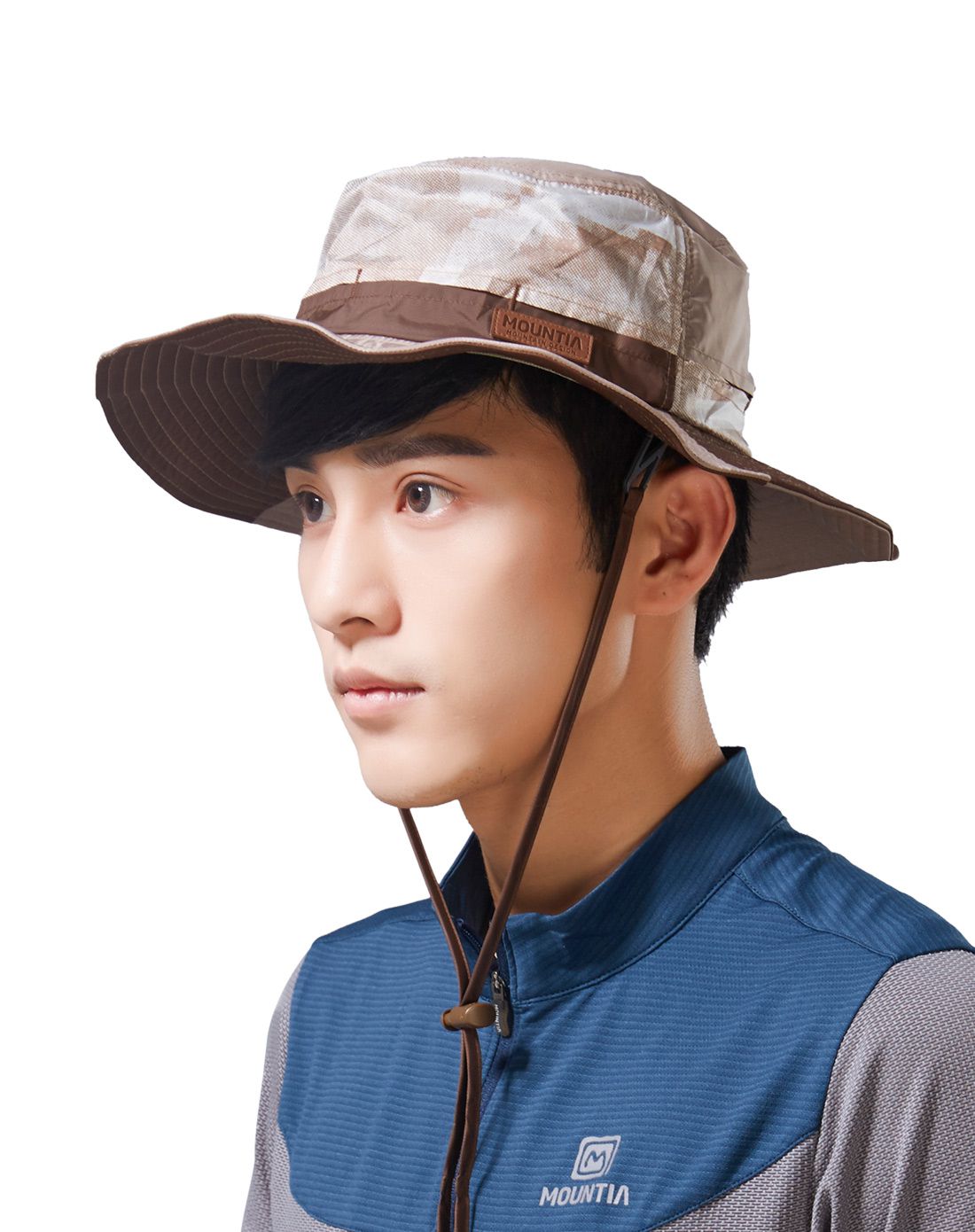 进口撞色防晒 男款米色圆边帽