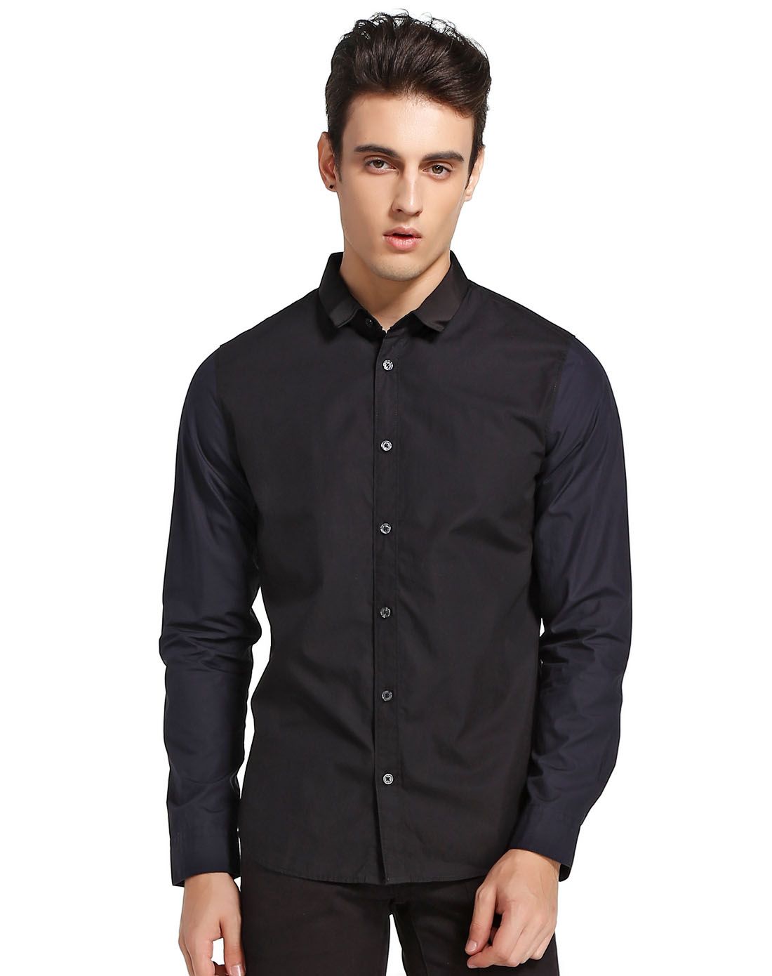 男款黑色斯文大方长袖衬衫