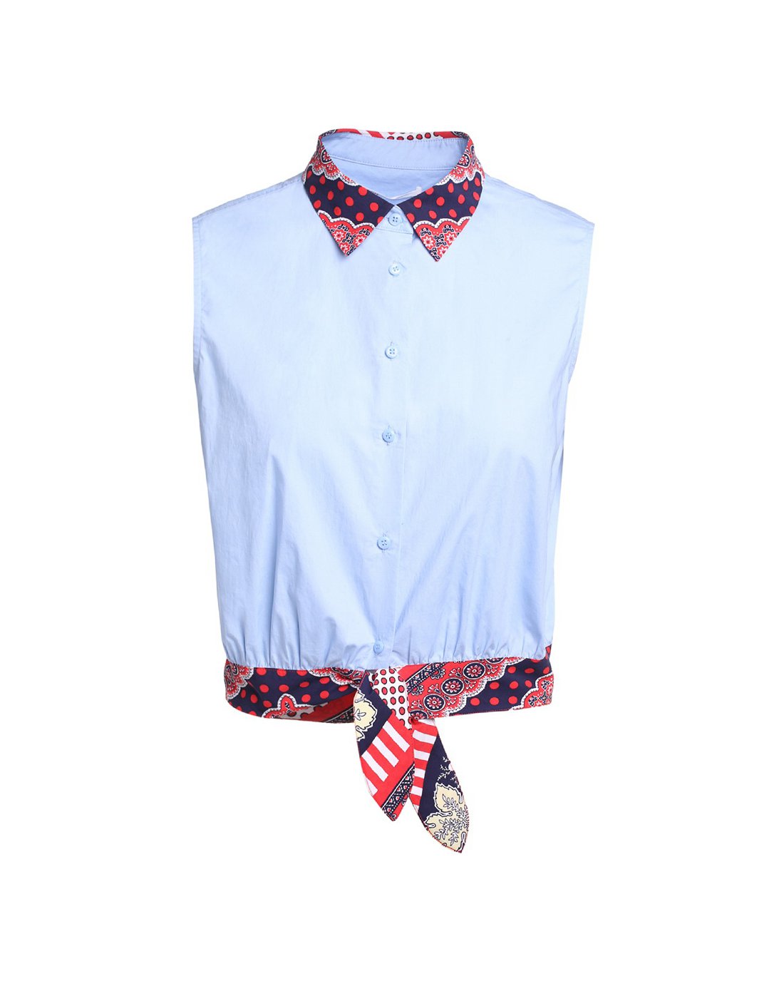 欧时力ochirly撞色拼接印花系带棉质无袖衬衫1hn2011120690_唯品会