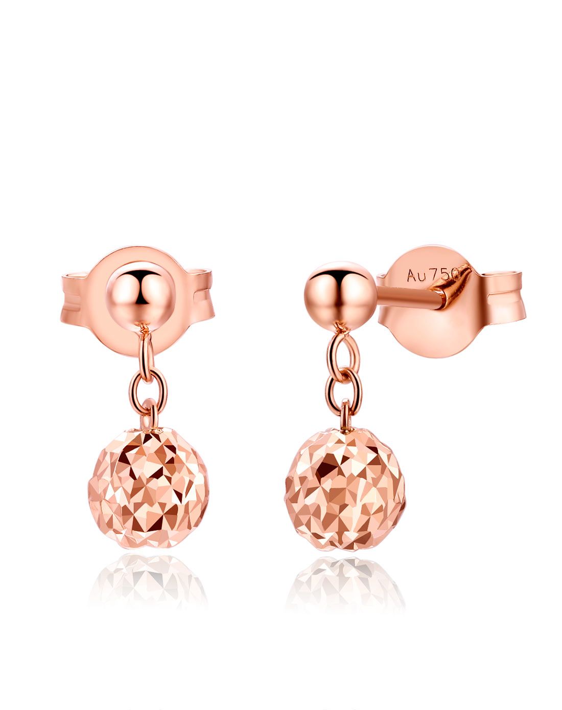 18k玫瑰金k金圆球耳钉