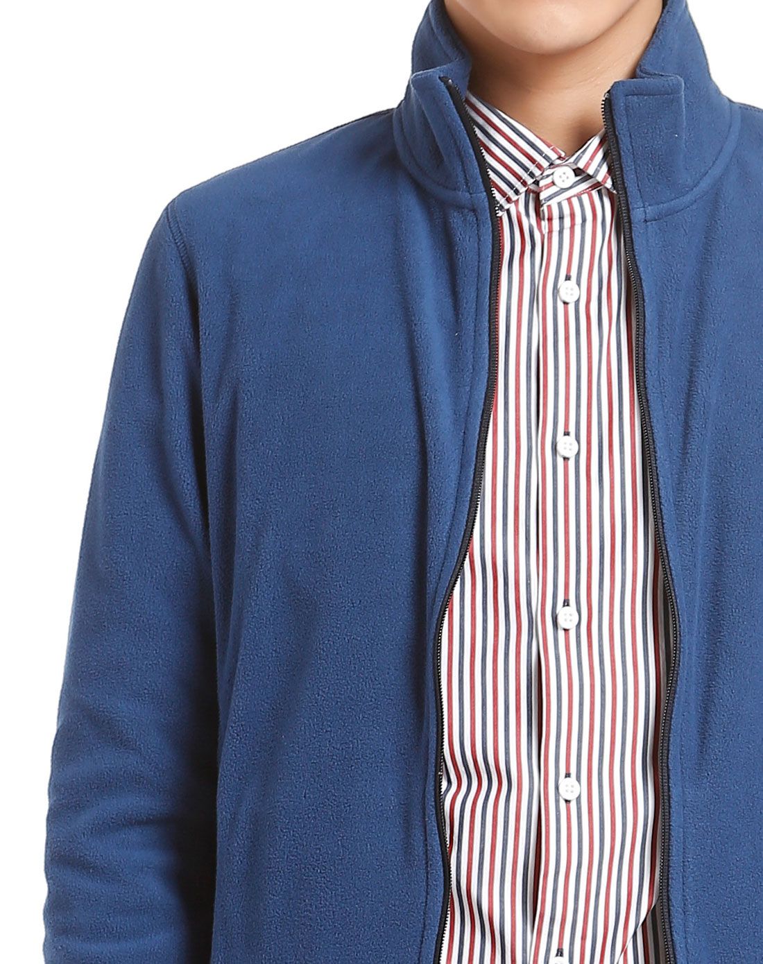 柔软保暖 男款浅藏蓝色长袖抓绒外套