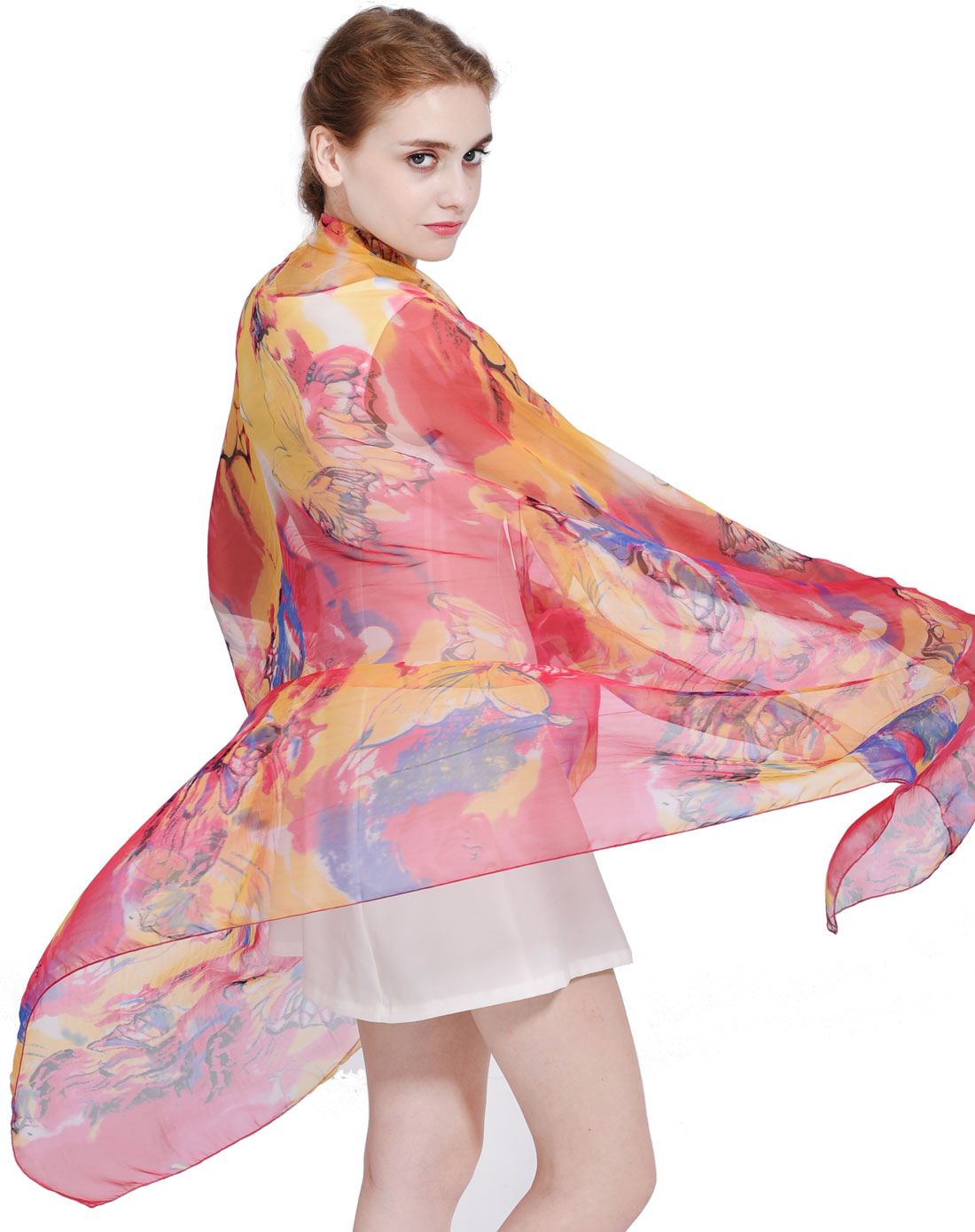 桑蚕丝乔其印花飘逸真丝雪纺超长丝巾