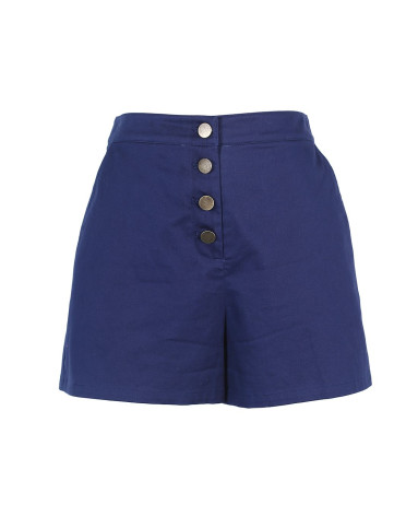 藏青色古铜纽扣装饰短裤