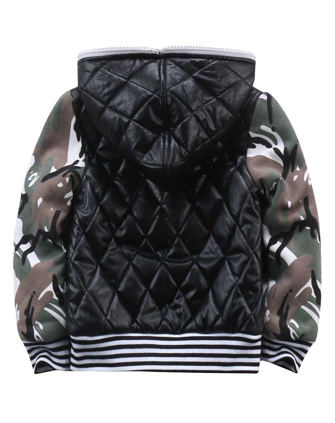 男款黑色迷彩相拼加厚棉衣