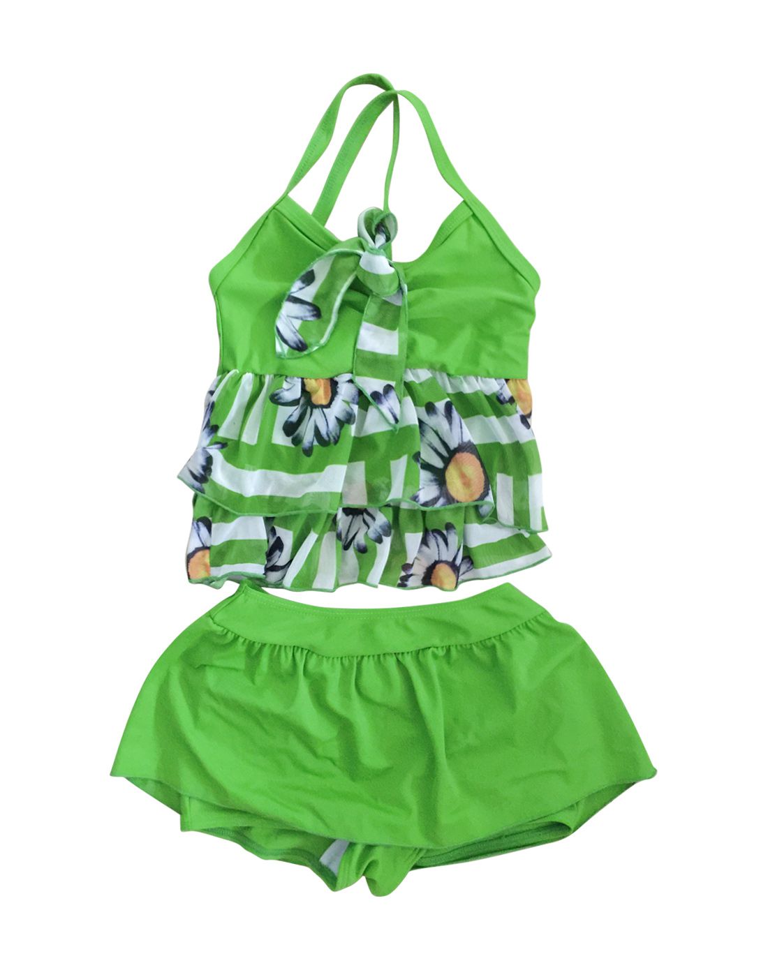 热情太阳花 中性童款绿色泳衣 分体两件套