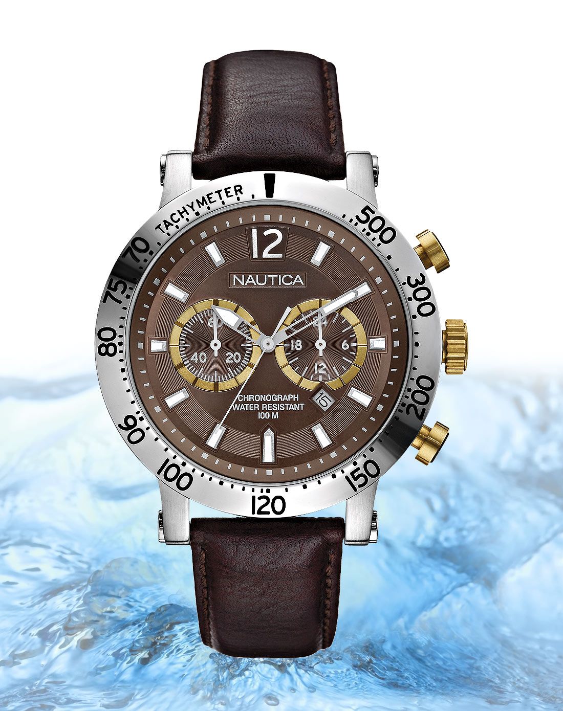 美国nautica手表专场 > 复古时尚多功能真皮男士腕表 a21013g