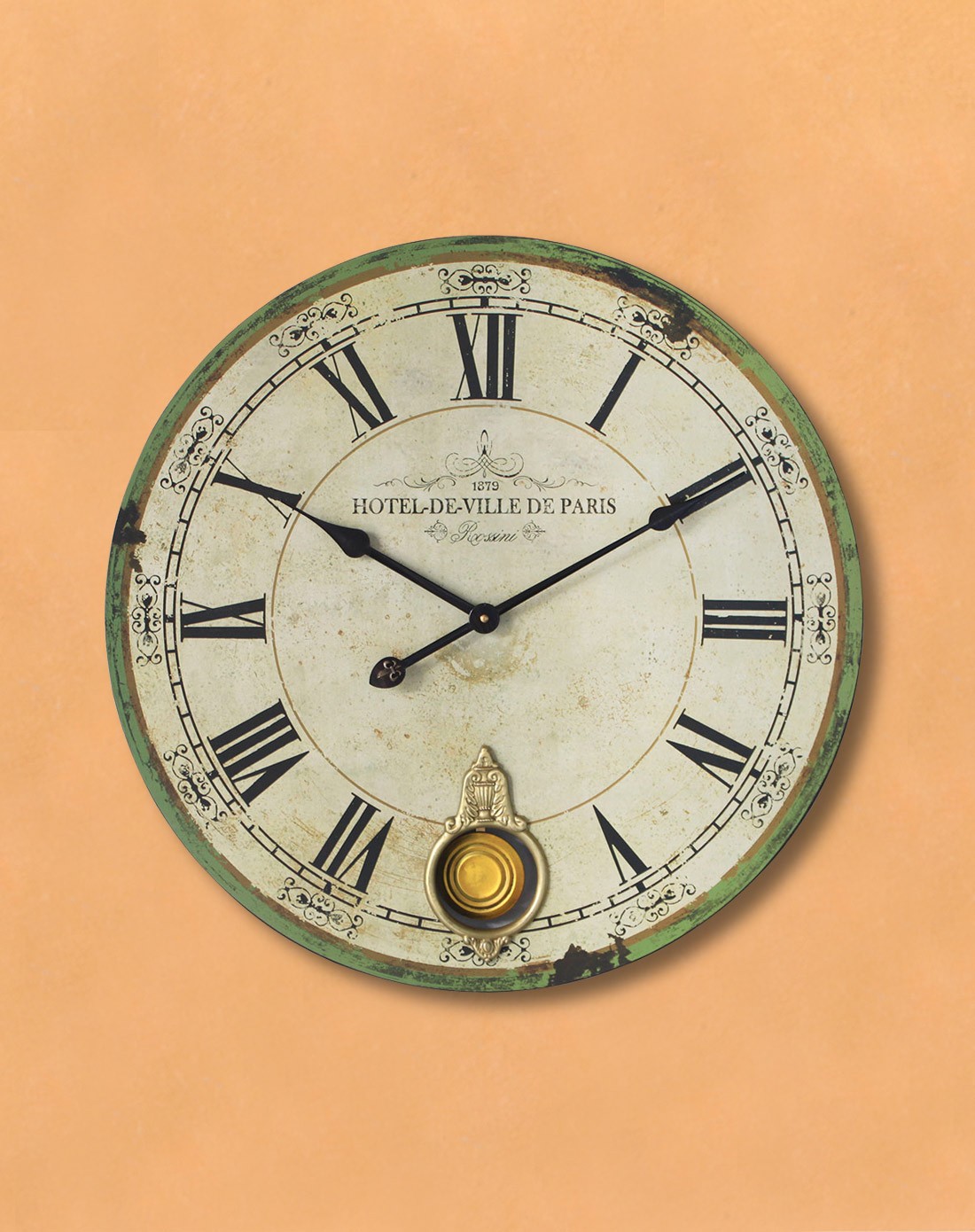 美式工业风复古大挂钟乡村绿色木质