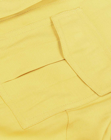 中黄色翻领纯色收腰衬衫式连衣裙