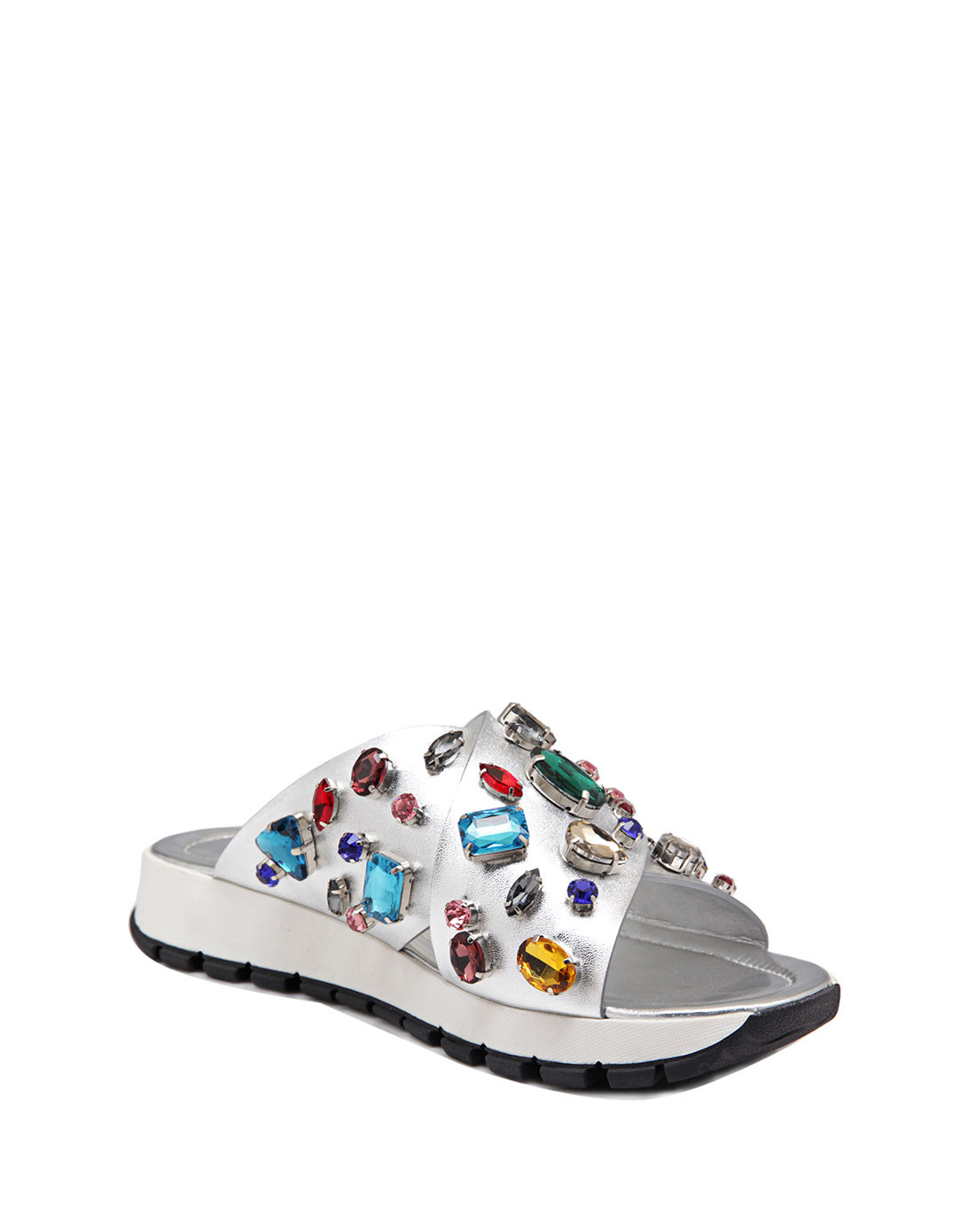 朋克金属羊纹超纤彩色水钻平底拖鞋