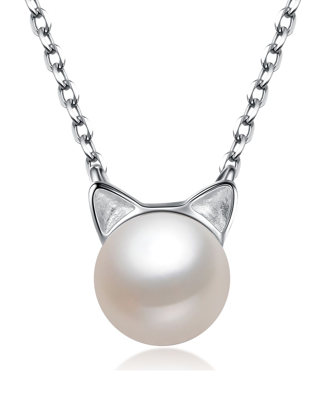 佰色传情 s925银镶天然珍珠项链猫咪byx077附质检证书)
