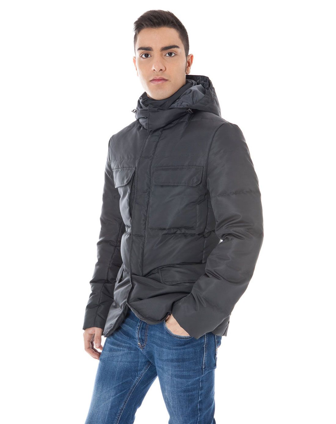 ck男女calvinklein男款黑灰色时尚简洁连帽长袖羽绒服19.