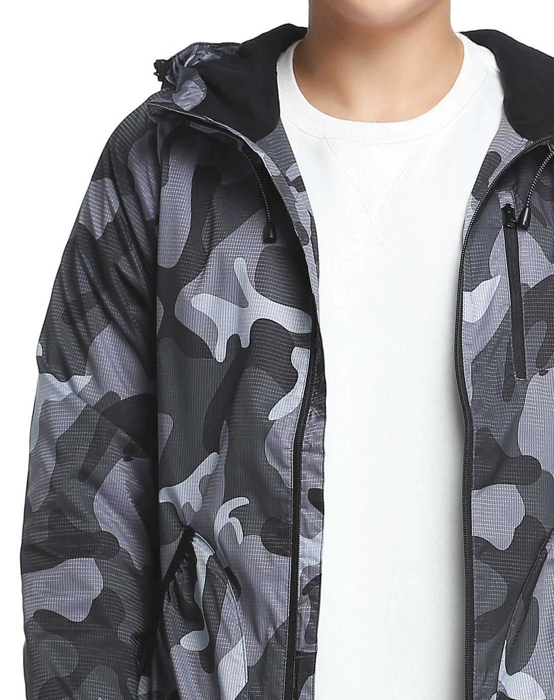 黑/灰色迷彩时尚连帽长袖外套