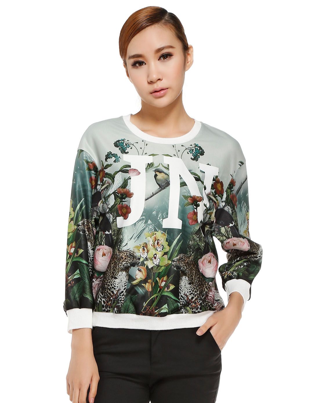 海绿/白色潮流印花上衣