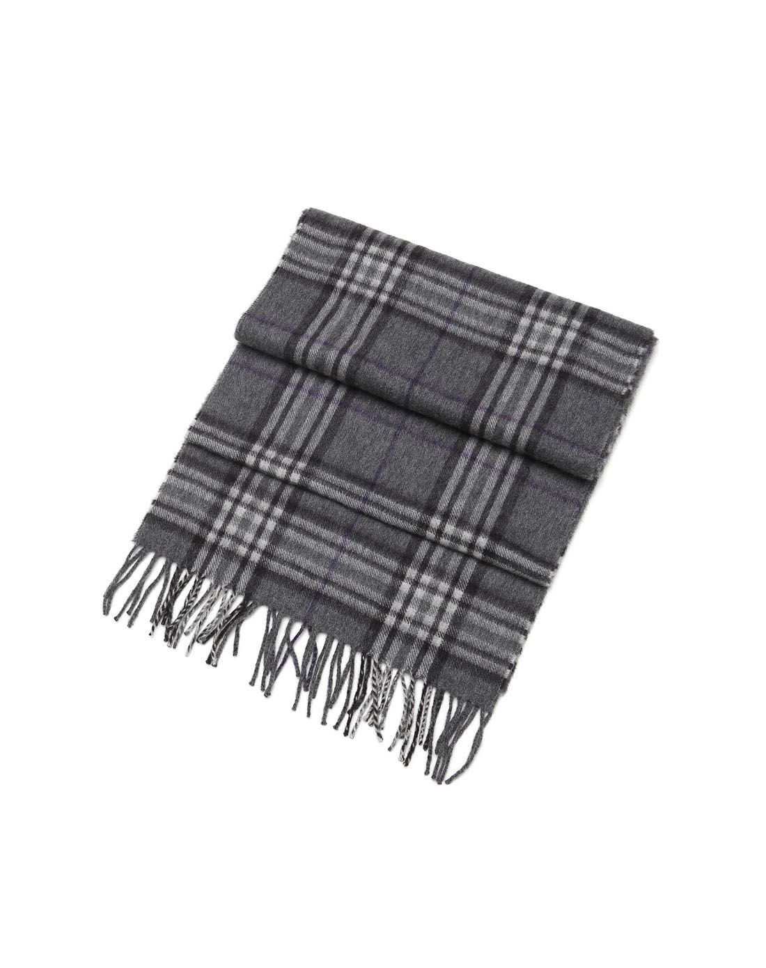 灰色格纹百搭山羊绒围巾