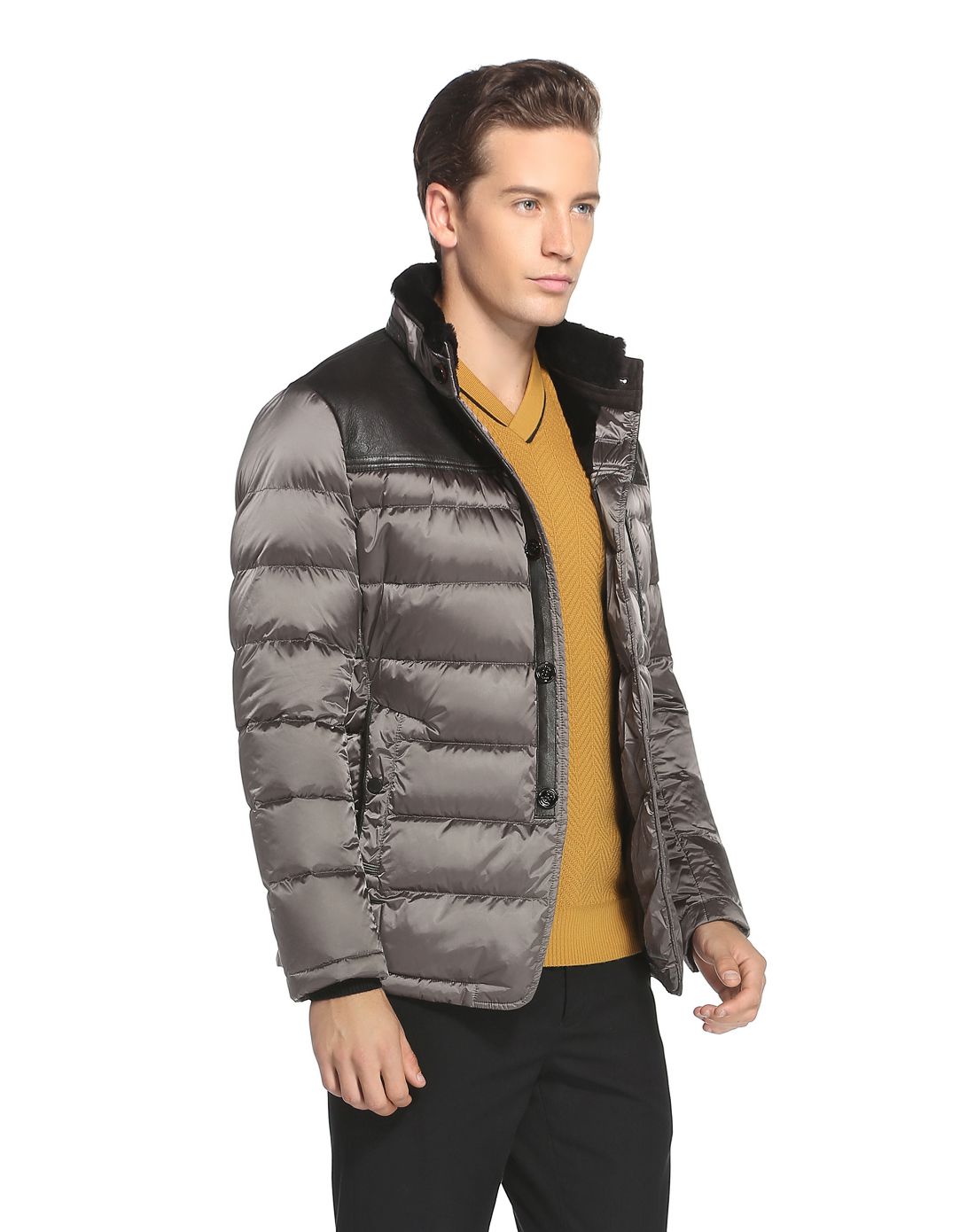 威斯康尼vskonne男装专场 黑灰色绅士拼接长袖羽绒服