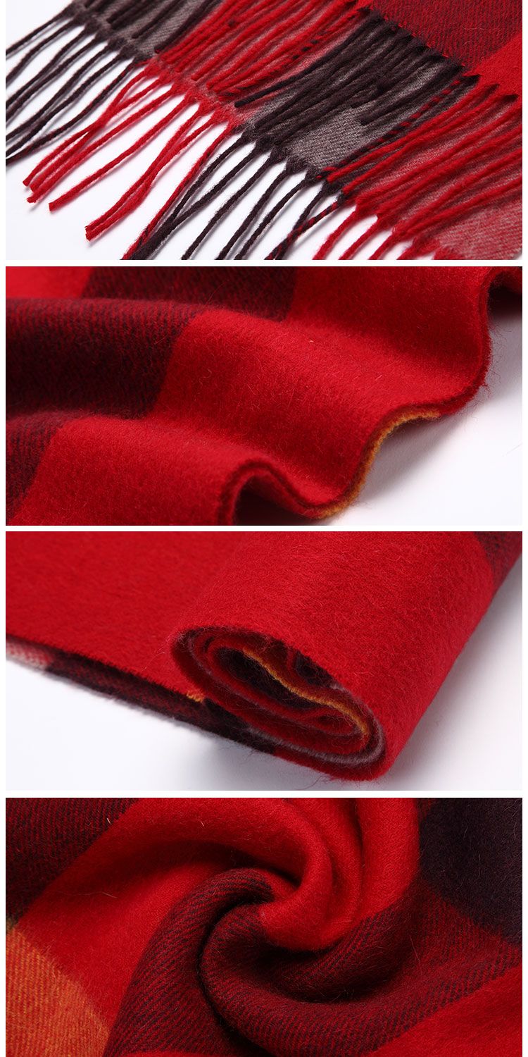 大红格羊绒格子围巾