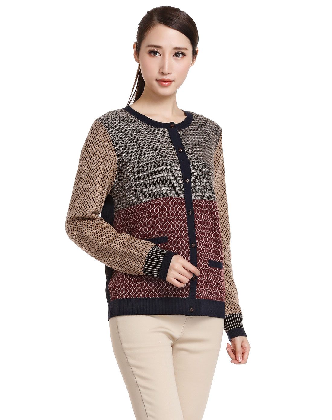 藏蓝/多色怀旧斯文开襟长袖羊毛衫